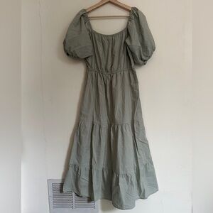 Chic Sage Puff Sleeve Maxi Dress